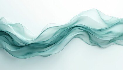 Poster - Abstract flowing teal waves on white background. Dynamic water flow conveys movement, tranquility, calmness. Fluid texture design, elegant, modern, perfect for decoration, inspiration.