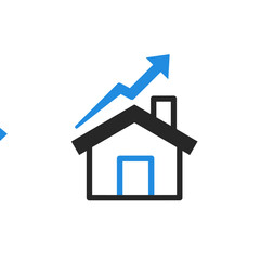 Fototapete - House icon with blue upward arrow indicating rising property value