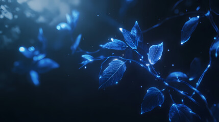 Wall Mural - Abstract 3d render of glowing blue lines on a dark background. [Lunar Botanica] | Etherleaf Vines | trailing glow. Illustration