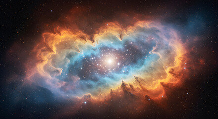 Aufkleber - Colorful Space Nebula with Bright Stars, Abstract Cosmic Background for Science, Technology, and Future Concepts