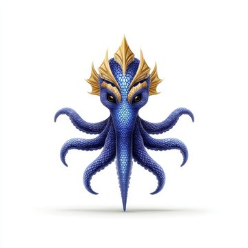 Stylized Blue and Gold Octopus like Creature with Crown