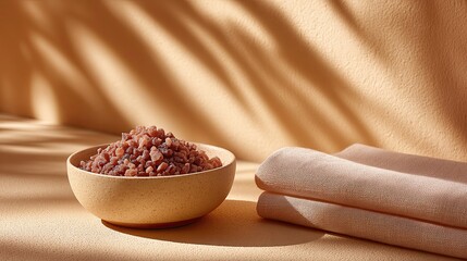 Poster - Crisp Bacon Crumbles Served in a Charming Ceramic Bowl on a Warm Linen Napkin in Soft Morning Light