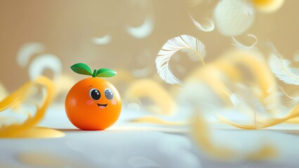 Wall Mural - happy orange amidst floating feathers: a whimsical 3d render
