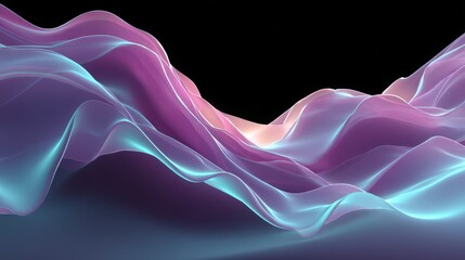 Poster - vibrant abstract waves in shades of purple and blue against a dark background.