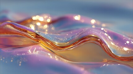 Poster - Colorful abstract waves with shimmering light reflections in a fluid composition.