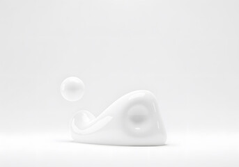 Poster - Glossy white abstract organic shape and sphere, 3D render for minimalist design, tech, science, or clean branding