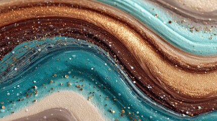 Poster - Abstract wave patterns in earth tones with shimmering textures and bubbles.