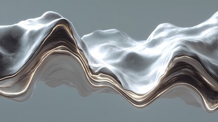 Poster - abstract metallic waves with a shiny, reflective surface creating a dynamic visual effect.