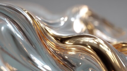 Poster - Shiny metallic abstract waves with smooth curves and reflections.