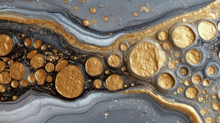 Poster - Abstract texture with circular patterns and organic shapes in earthy tones and metallic accents.