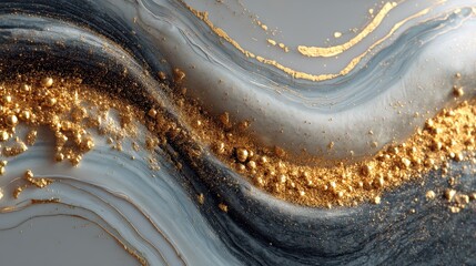 Poster - Abstract waves in gray and gold create a dynamic, textured visual experience.