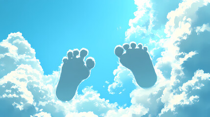 Wall Mural - bright blue footprints clouds