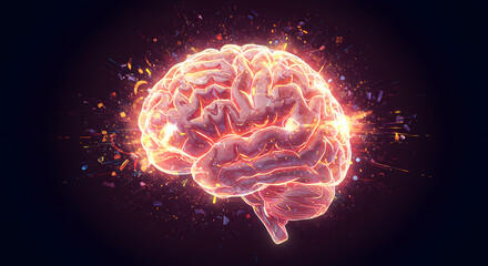 Aufkleber - Human Brain bursting with light and energy, Abstract Conceptual Design suitable for science, technology, education, and creativity concepts, 3D Render