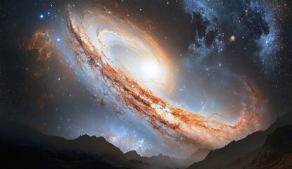 Wall Mural - spiral galaxy above a landscape