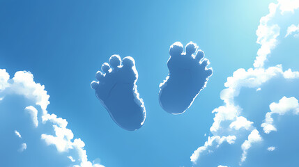 Wall Mural - bright blue footprints clouds
