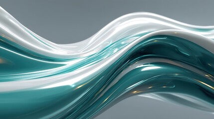 Poster - Abstract fluid waves in shades of teal and silver on a smooth background.