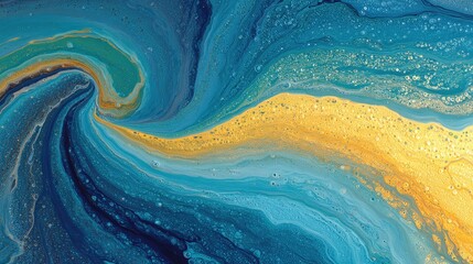 Poster - Abstract swirling patterns in blue and gold create a captivating visual experience.