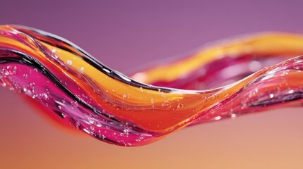 Poster - Colorful abstract wave design with bubbles and fluid movement on a gradient background.