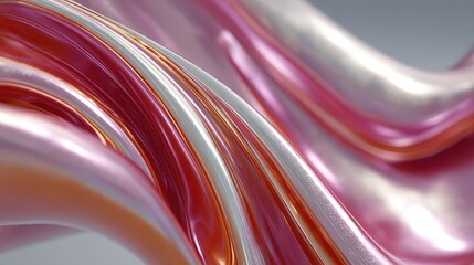 Poster - Flowing abstract waves in pink and silver tones, creating a smooth, glossy texture.