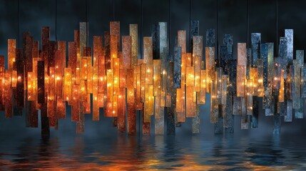 Poster - Illuminated artistic panels reflect on water, creating a stunning visual display.