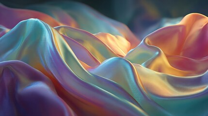 Poster - Flowing, colorful fabric waves create an abstract, dreamy landscape.