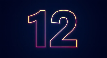 Aufkleber - Number 12 Glowing Neon Outline Abstract Design Element for Countdown, Anniversary, or Digital Projects
