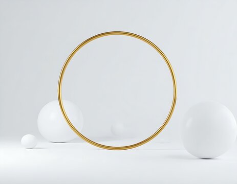 Golden Circle Minimalist Abstract Sphere White Background Design