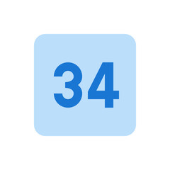 Poster - A light blue rounded square containing the number thirty four in a darker shade of blue in the center