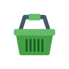Poster - A green shopping basket with dark gray handles and vertical slots on the front side is displayed