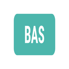Poster - A teal rounded rectangle containing the white letters bas in a simple and clean design on a white background