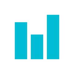 Poster - A simple bar graph showing three turquoise bars of varying heights against a white background space