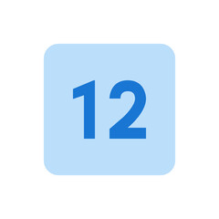 Poster - Illustration of the number twelve in blue on a light blue rounded square, simple graphic representation design