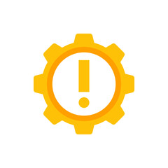 Poster - A yellow gear with a white circle in the center containing a yellow exclamation point and dot symbol sign