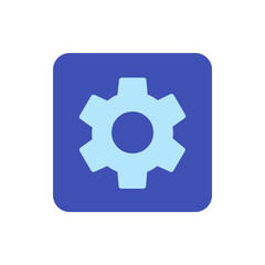 Poster - Light blue gear icon with a circular center on a rounded corner dark blue square background graphic