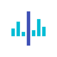 Poster - Abstract representation of a bar graph with varying heights and a central blue bar dividing the graph