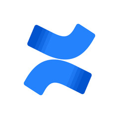 Poster - Two blue curved rectangular shapes angled and overlapping on a white background creating a dynamic design element