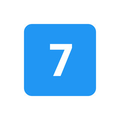 Poster - A blue square with rounded corners containing a large white number seven in the center of the square shape