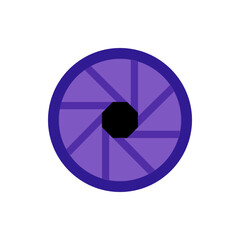Poster - Illustration of a purple iris diaphragm with a black octagonal aperture in the center on a white background
