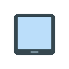 Poster - Illustration of a dark gray tablet device with rounded corners and a light blue screen and a gray button