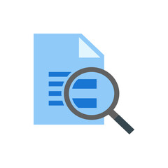 Poster - A document with text being inspected by a magnifying glass in front of it on a plain white background