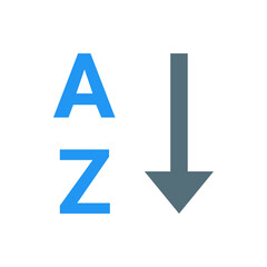 Poster - Blue a and z letters with a gray downward arrow indicating sorting from a to z on a white background