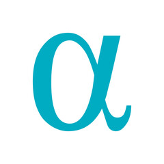 Poster - A teal alpha symbol displayed on a white background providing a clear and simple representation of the letter