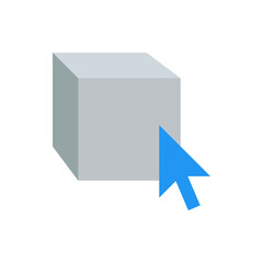 Poster - A light gray cube is displayed next to a blue cursor pointing towards the cube on a white background