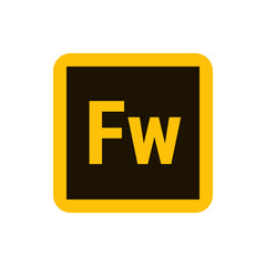 Poster - Illustration of the adobe fireworks logo with yellow letters on a dark background and yellow border