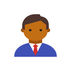 Poster - Illustration of a man with dark skin, wearing a blue suit and red tie, against a white background style image