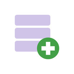 Poster - Three lavender rounded rectangles stacked vertically with a green circle and white plus sign on the bottom right