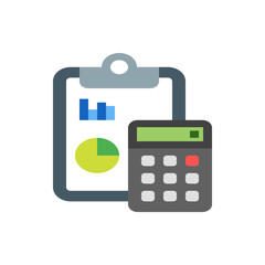 Poster - Illustration of a clipboard with a pie chart and bar graph next to a calculator for accounting tasks