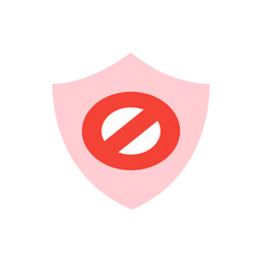 Poster - A pink shield with a red circle and a diagonal line through it indicating restriction or prohibition