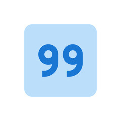 Poster - Illustration of the number ninety nine in blue on a rounded light blue square background design element