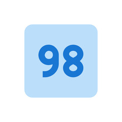 Poster - Illustration of a light blue rounded square with the number ninety eight in dark blue centered on the square